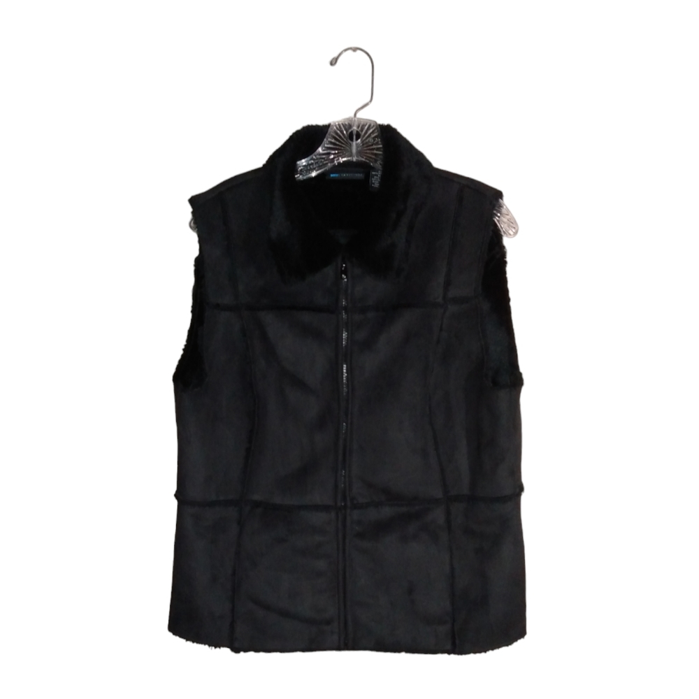 Relativity Stylish Faux Suede Faux Fur Black Vest XL EUC